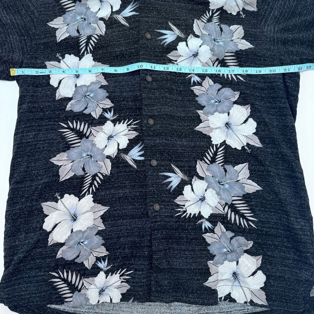 George Black Hawaiian Shirt w/ Gray Floral Pattern Button Down Rayon L/G 42-44‎ - Picture 7 of 8